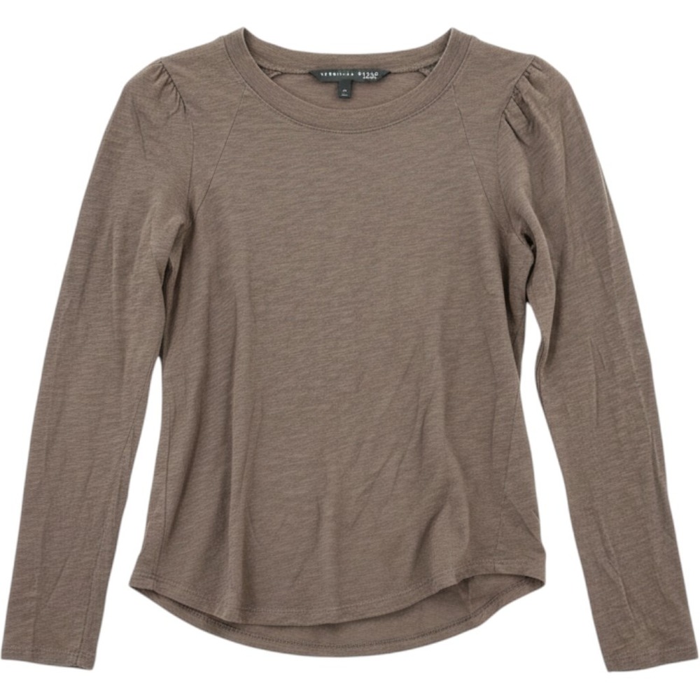 Veronica Beard Top Womens XS Brown Pima Cotton Puff Sleeve Slub Knit Tee